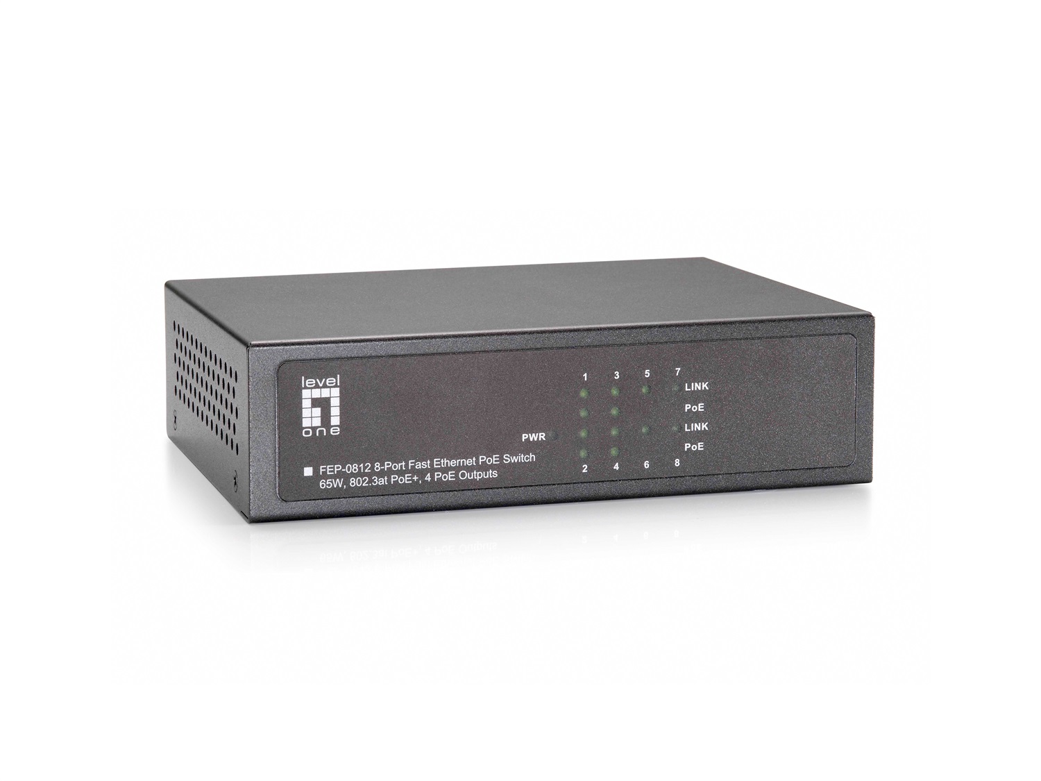 LevelOne FEP-0812 Switch Fast Ethernet 8 Porte PoE 10/100 Mbps, Budget PoE 65W, Montaggio Rack