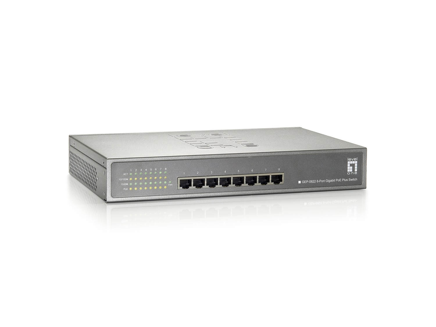 LevelOne GEP-0822 Switch di rete Non Gestito 8 Porte Gigabit Ethernet (10/100/1000) con Supporto Power over Ethernet (PoE) Grigio