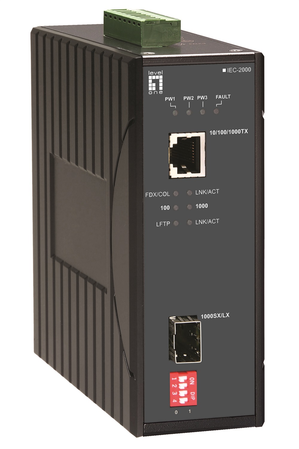 LevelOne IEC-2000 Convertitore Multimediale di Rete 1000 Mbit/s Nero - Interfacce 10Base-T, 100Base-TX, 1000Base-TX, Output 1000Base-LX, 1000Base-SX, Connettore SFP