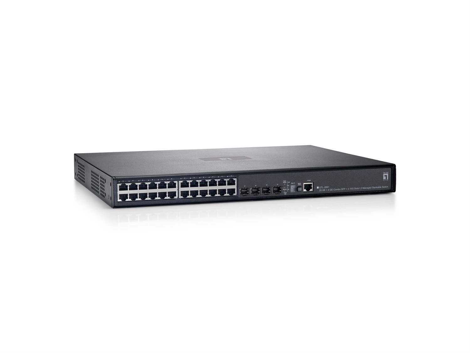 LevelOne GTL-2691 Switch di Rete Gestito L3 con 24 Porte Gigabit Ethernet (10/100/1000) e 4 Porte SFP, Montaggio Rack, Nero