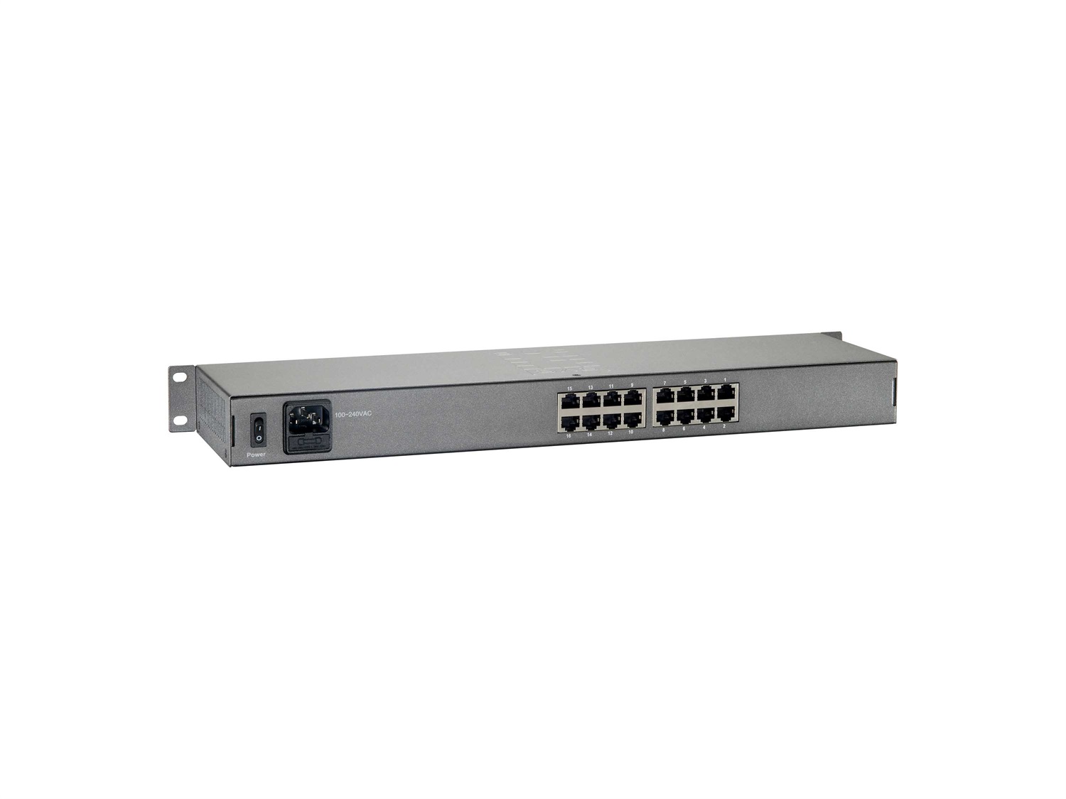 LevelOne FEP-1601 Switch di Rete Fast Ethernet (10/100) con 16 Porte, Supporto Power over Ethernet (PoE), Full Duplex, Montaggio Rack, Grigio Metallico
