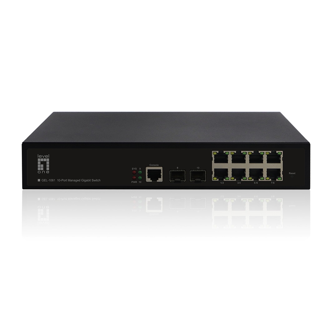 LevelOne GEL-1061 Switch di Rete Gestito L2 Gigabit Ethernet 10/100/1000 con 8 Porte RJ-45 e 2 Moduli SFP, Montaggio Rack 19U, Nero