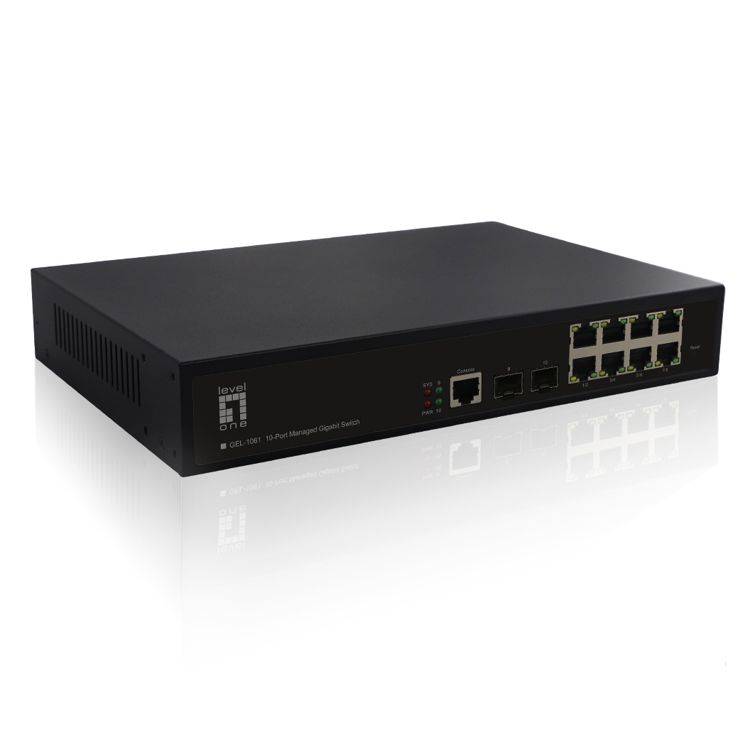 LevelOne GEL-1061 Switch di Rete Gestito L2 Gigabit Ethernet 10/100/1000 con 8 Porte RJ-45 e 2 Moduli SFP, Montaggio Rack 19U, Nero