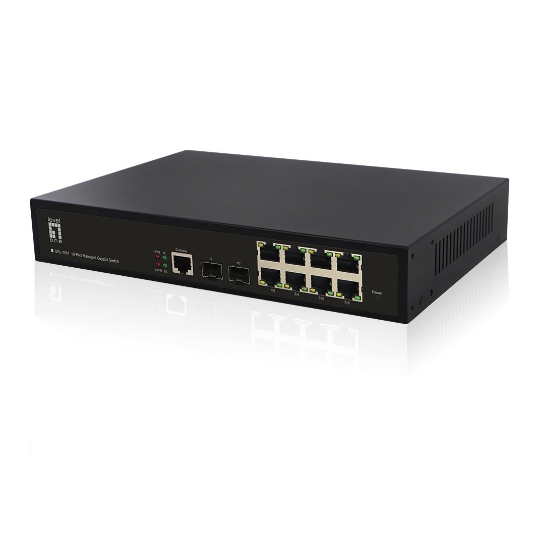 LevelOne GEL-1061 Switch di Rete Gestito L2 Gigabit Ethernet 10/100/1000 con 8 Porte RJ-45 e 2 Moduli SFP, Montaggio Rack 19U, Nero
