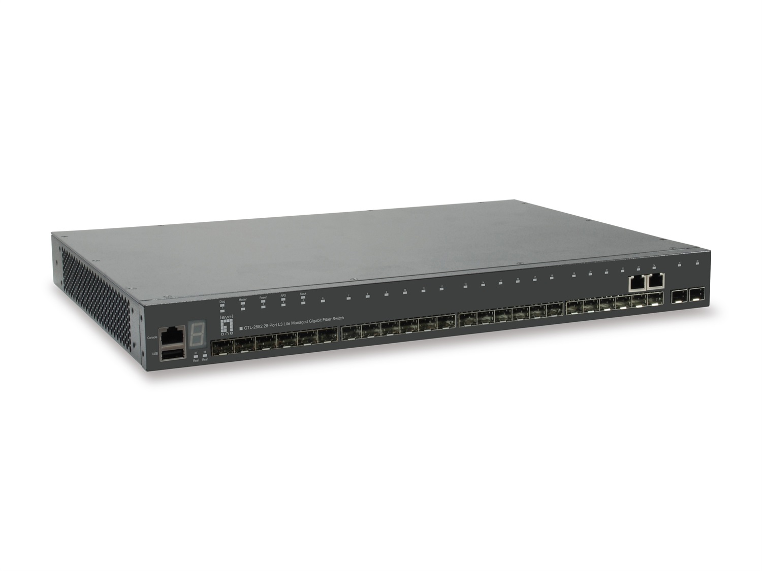 LevelOne GTL-2882 Switch di Rete Gestito L3 Grigio - 3 Porte RJ-45 Gigabit, Full Duplex, Montaggio Rack