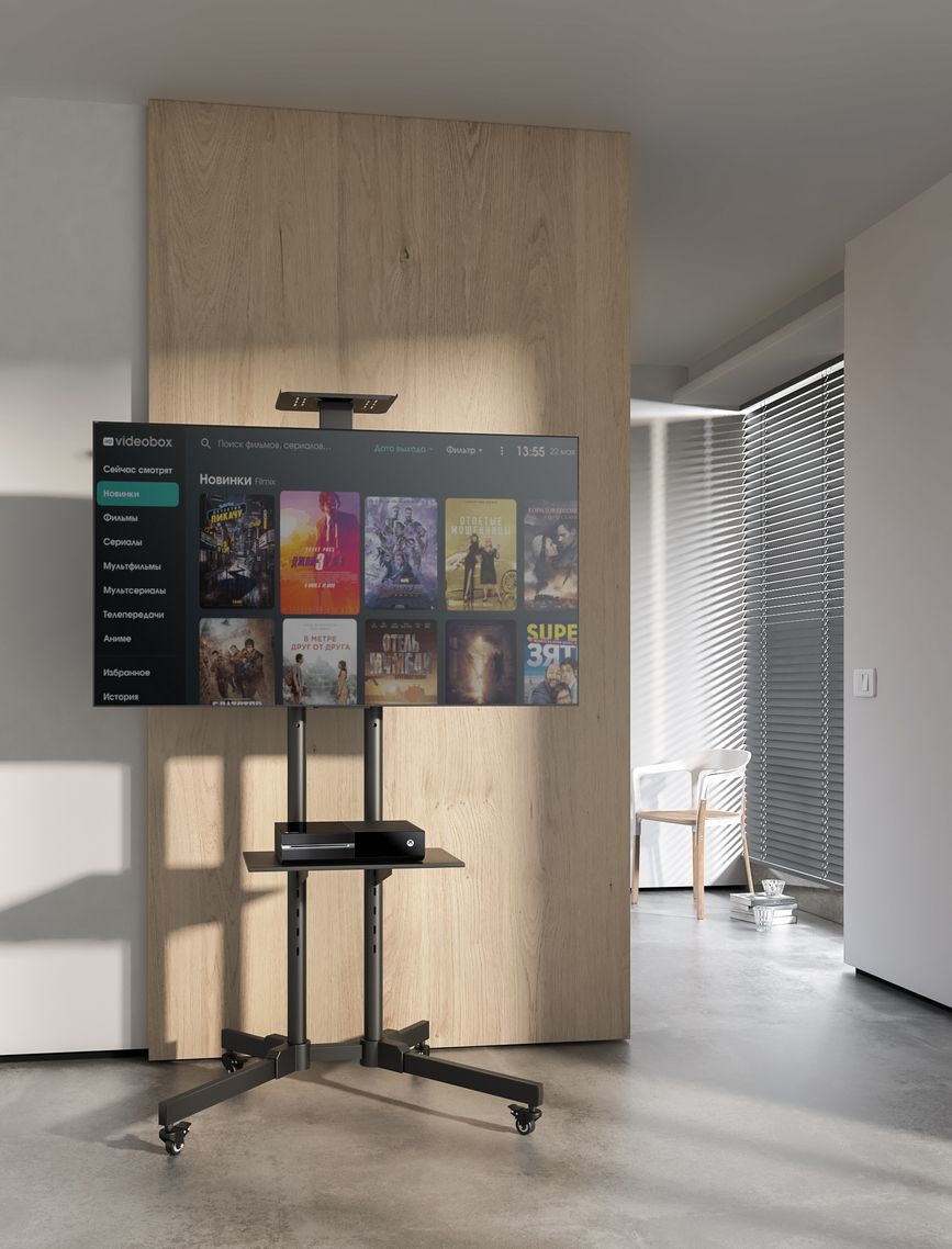 Equip 650603 Supporto da Pavimento per TV a Schermo Piatto 70'' (177,8 cm) Nero - Regolabile, con Scomparto e Ruote