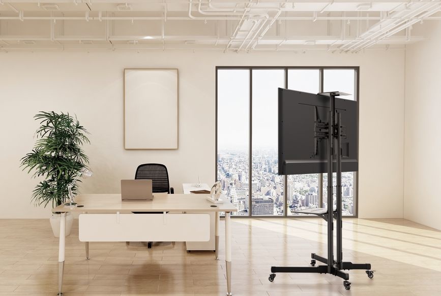 Equip 650603 Supporto da Pavimento per TV a Schermo Piatto 70'' (177,8 cm) Nero - Regolabile, con Scomparto e Ruote