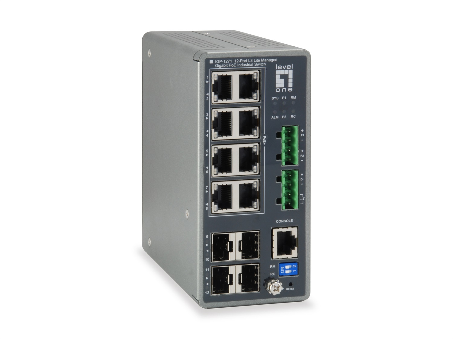 LevelOne IGP-1271 Switch di Rete Gestito L3 con 16 Porte Gigabit Ethernet (10/100/1000) e Supporto Power over Ethernet (PoE) - Grigio