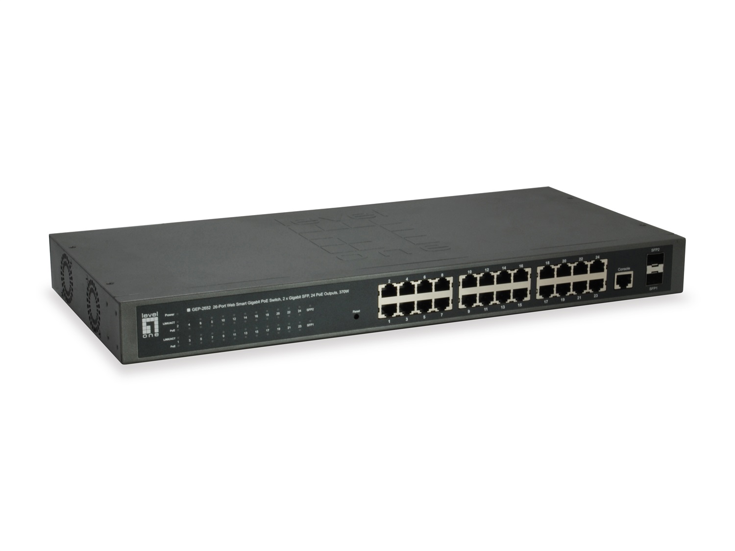 LevelOne GEP-2652 Switch di rete Gestito L2 Gigabit Ethernet (10/100/1000) con 24 porte PoE e 2 porte SFP, Budget PoE 370 W