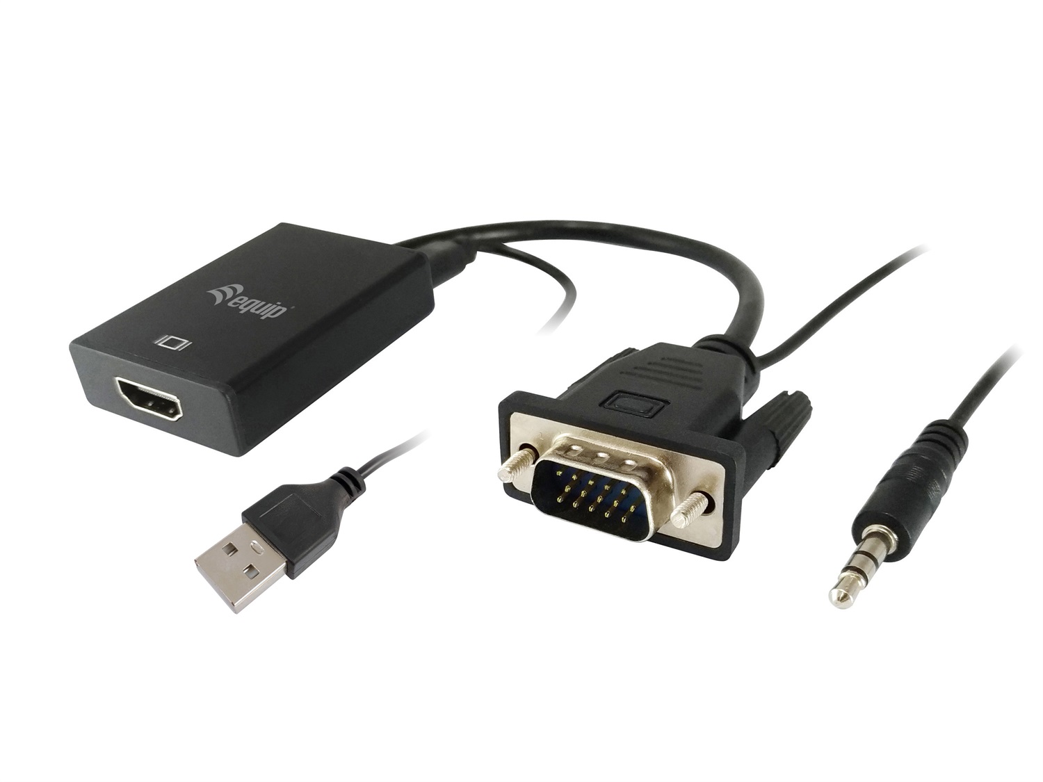Equip 119038 Cavo e Adattatore Video 0,2 m VGA (D-Sub) Maschio, DVI-D Maschio, USB Maschio, Audio Jack 3.5mm