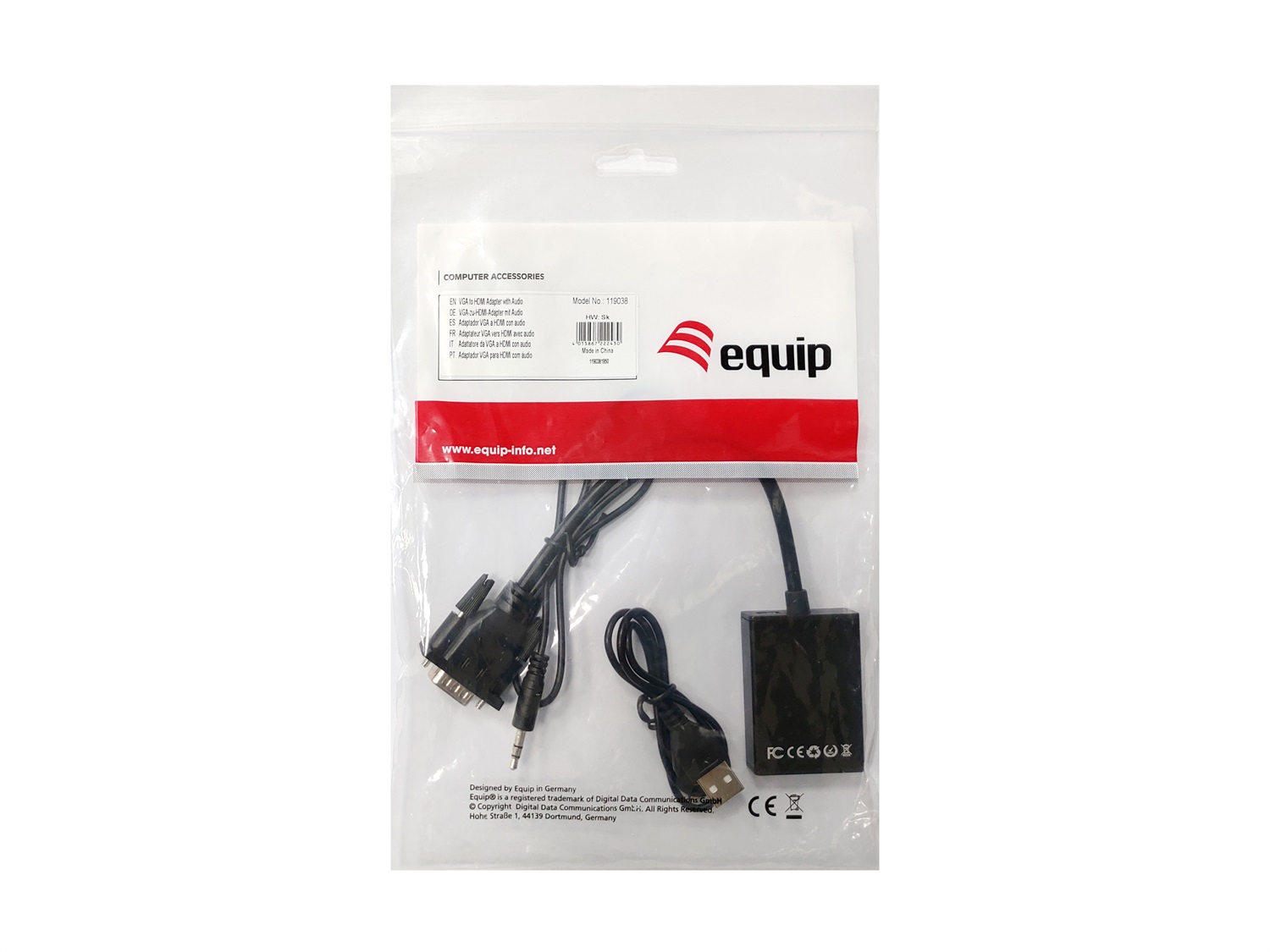 Equip 119038 Cavo e Adattatore Video 0,2 m VGA (D-Sub) Maschio, DVI-D Maschio, USB Maschio, Audio Jack 3.5mm