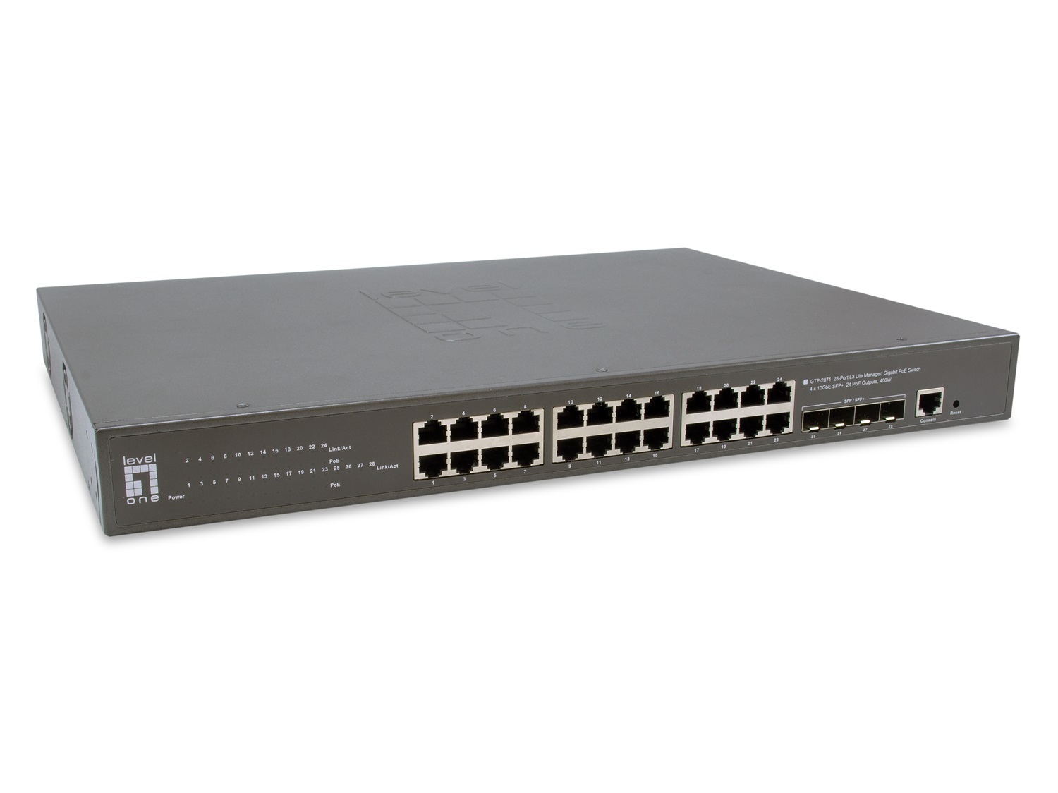 LevelOne GTP-2871 Switch di Rete Gestito L3 con 24 Porte Gigabit Ethernet (10/100/1000) e Supporto Power over Ethernet (PoE) - Grigio