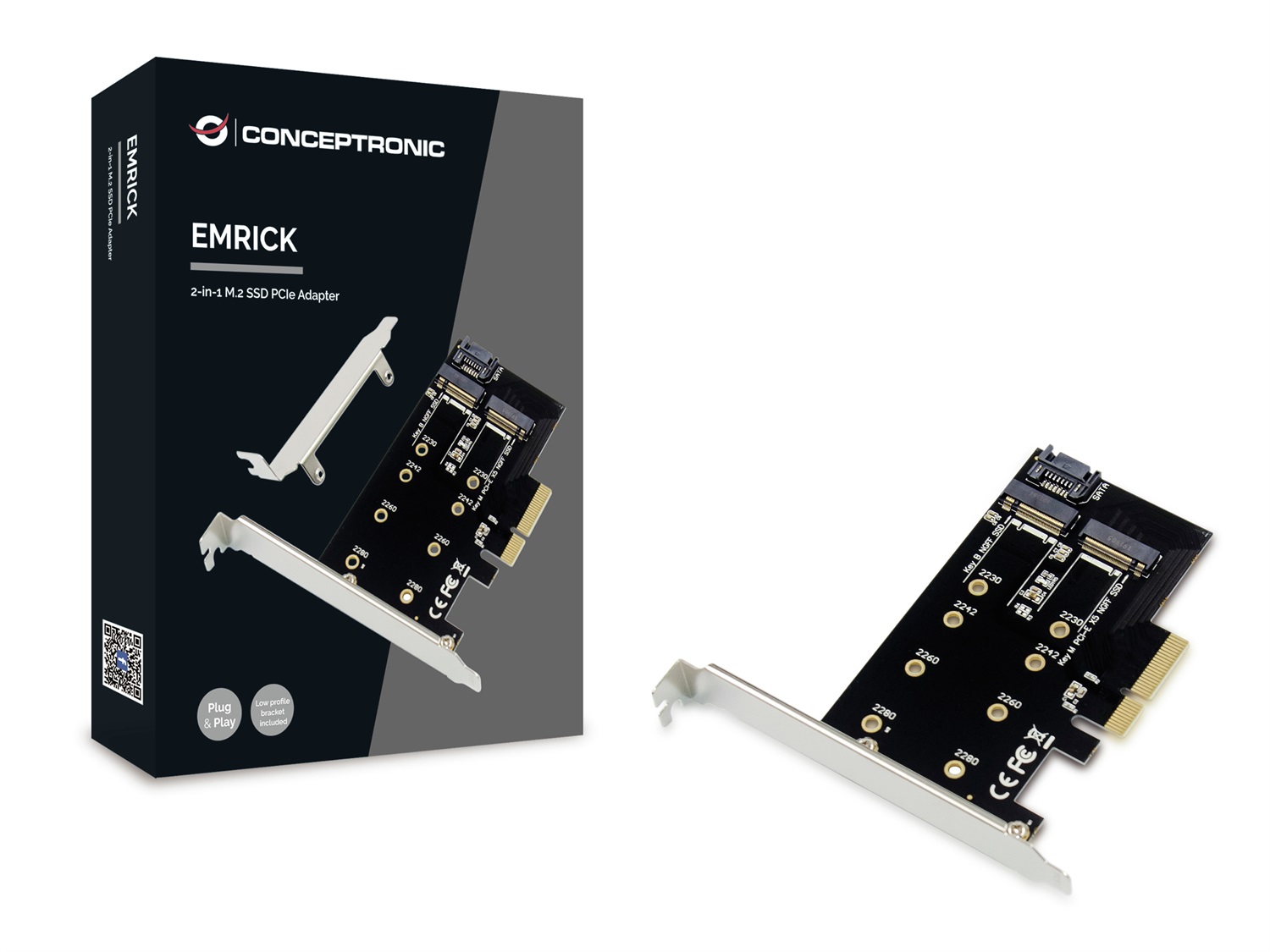 Conceptronic EMRICK04B Scheda di Interfaccia e Adattatore Interno M.2 PCIe 3.0 Passivo per SSD NVMe e SATA