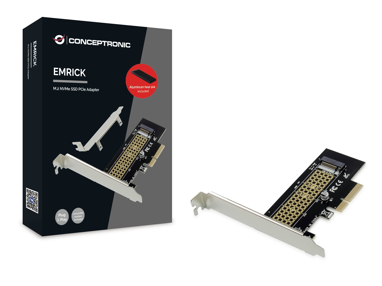 Conceptronic EMRICK05BS - Adattatore PCIe SSD M.2-NVMe con supporto PCIe Gen 3.0x4, compatibile con SSD M.2 2230/2242/2260/2280
