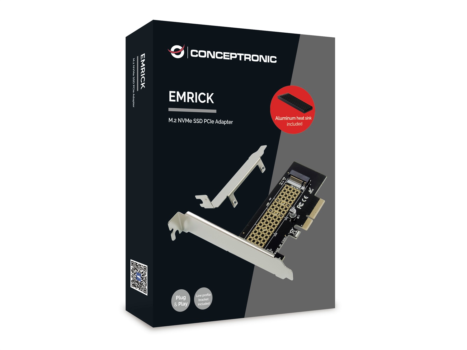 Conceptronic EMRICK05BS - Adattatore PCIe SSD M.2-NVMe con supporto PCIe Gen 3.0x4, compatibile con SSD M.2 2230/2242/2260/2280