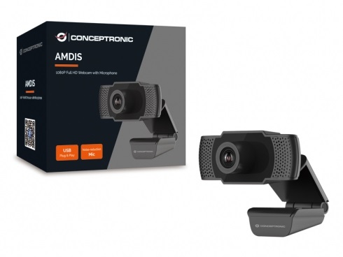 Conceptronic AMDIS Webcam 1080p Full HD con Microfono - 2 MP, 1920 x 1080 Pixel, 30 fps, USB 2.0, Nero
