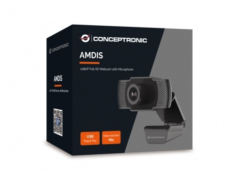 Conceptronic AMDIS Webcam 1080p Full HD con Microfono - 2 MP, 1920 x 1080 Pixel, 30 fps, USB 2.0, Nero
