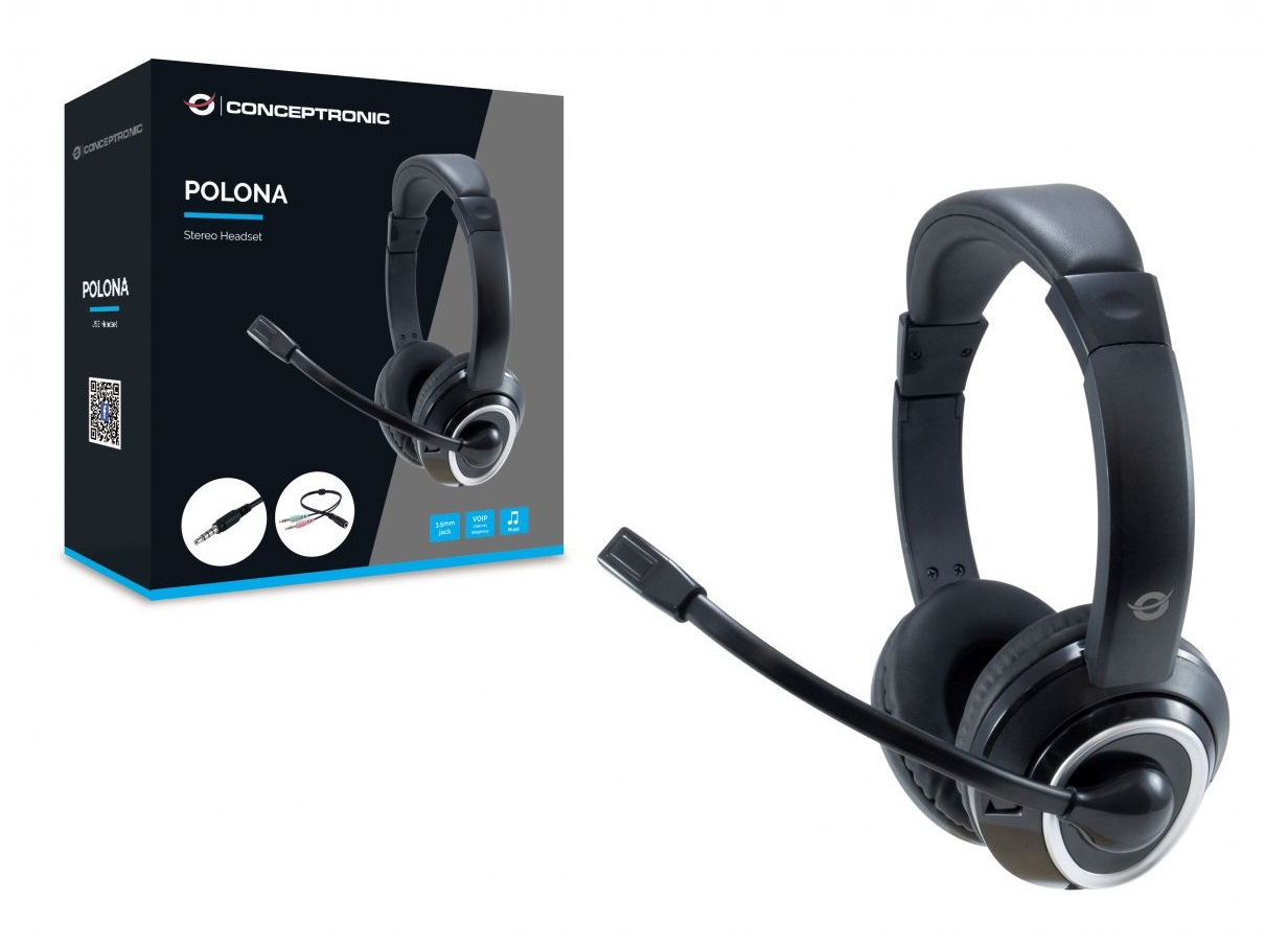 Conceptronic POLONA02BA Cuffia e Auricolare Cablato Padiglione Stereofonico per Gaming Nero con Microfono e Controllo Volume