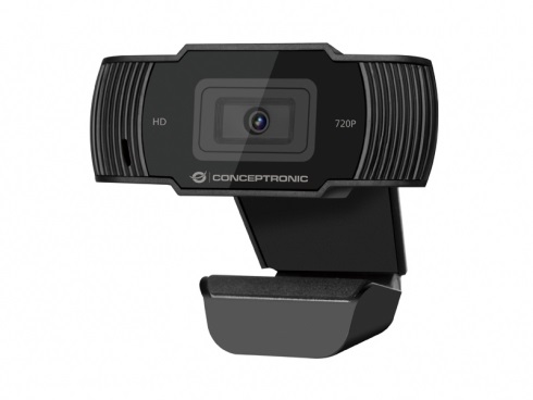 Conceptronic AMDIS03B Webcam HD 720P con Microfono Integrato, USB 2.0, Risoluzione Fino a 1080P Interpolato, Nero