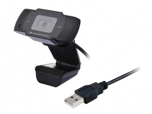 Conceptronic AMDIS03B Webcam HD 720P con Microfono Integrato, USB 2.0, Risoluzione Fino a 1080P Interpolato, Nero