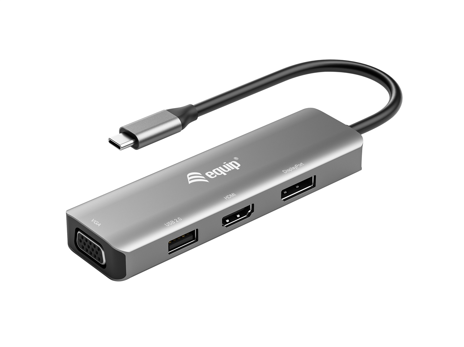 Equip 133485 Adattatore USB-C a HDMI/DisplayPort/VGA/USB - Supporto 4K/60Hz, Alloggiamento in Alluminio