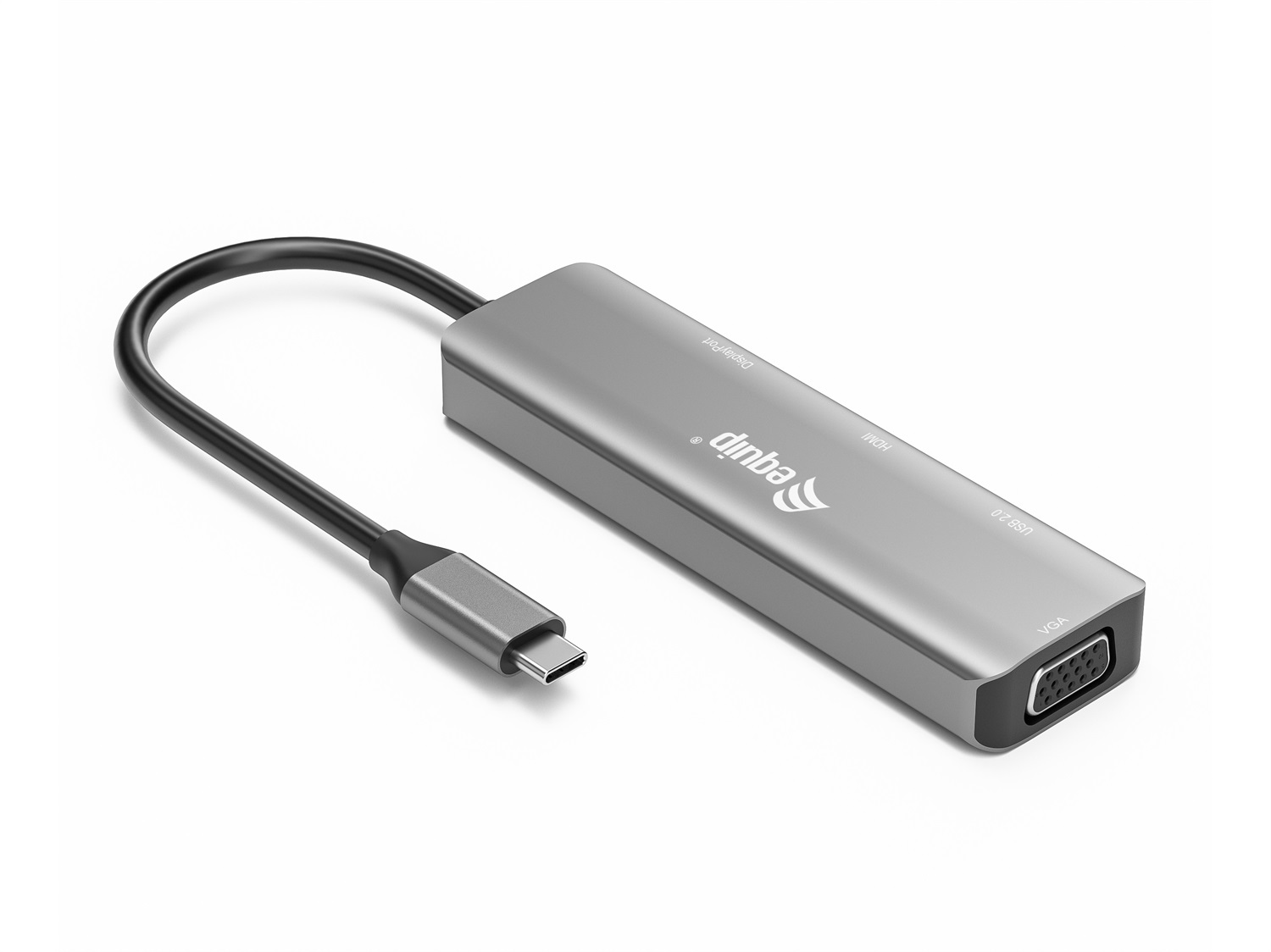 Equip 133485 Adattatore USB-C a HDMI/DisplayPort/VGA/USB - Supporto 4K/60Hz, Alloggiamento in Alluminio