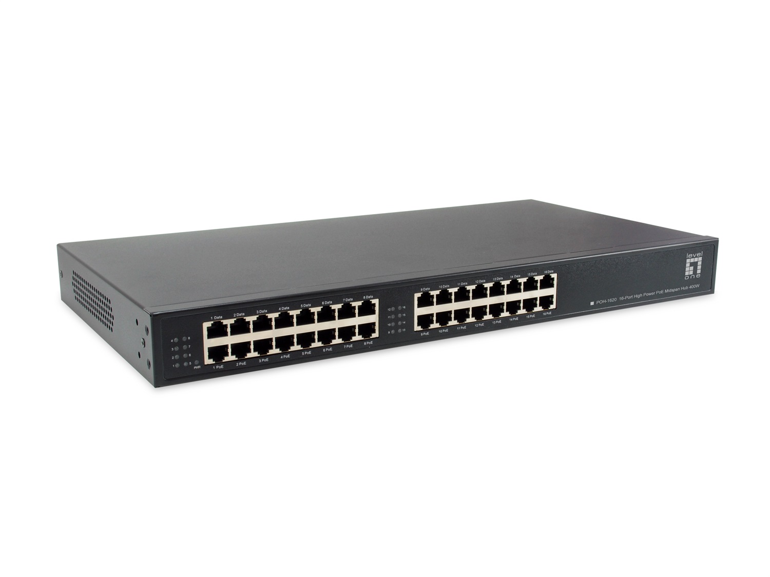 LevelOne POH-1620 Adattatore PoE e Iniettore 16-Port High Power Midspan Hub, Fast e Gigabit Ethernet, 400W