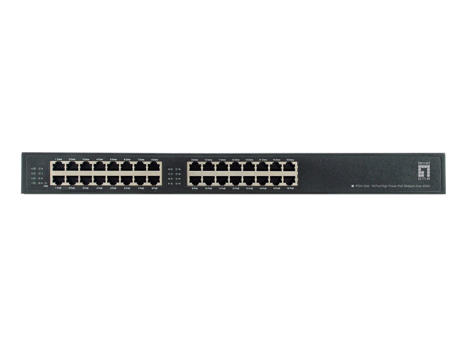 LevelOne POH-1620 Adattatore PoE e Iniettore 16-Port High Power Midspan Hub, Fast e Gigabit Ethernet, 400W