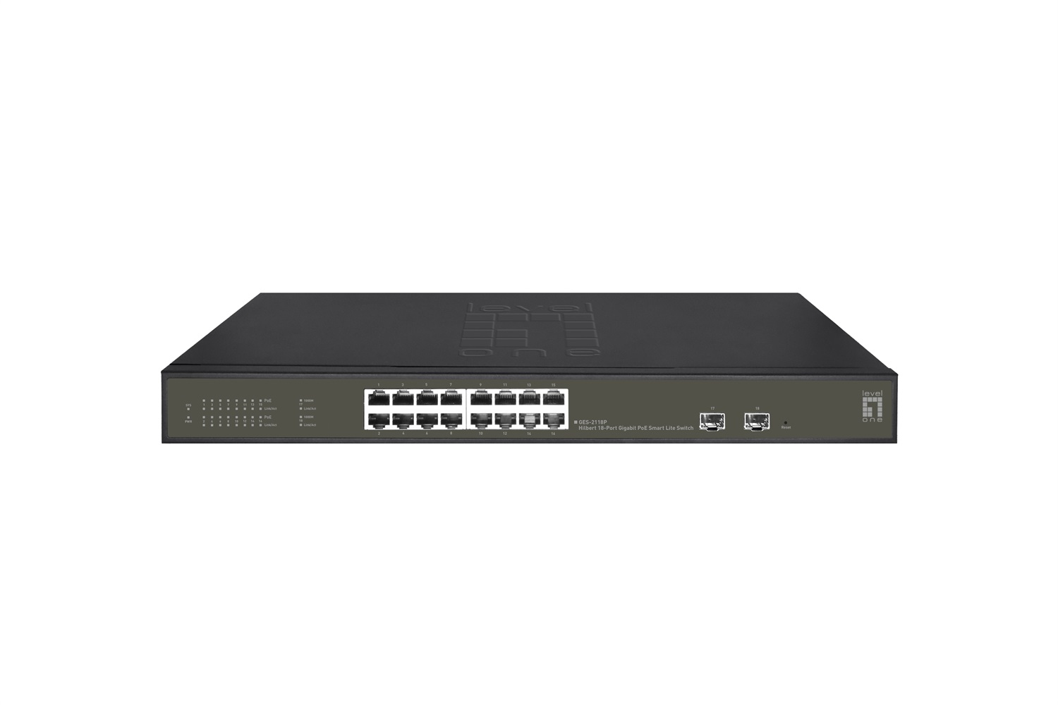 LevelOne GES-2118P Switch di Rete Gestito L2 18 Porte Gigabit Ethernet (10/100/1000) con 16 Porte PoE e 2 Porte GSFP - Montaggio Rack 19'' - Nero