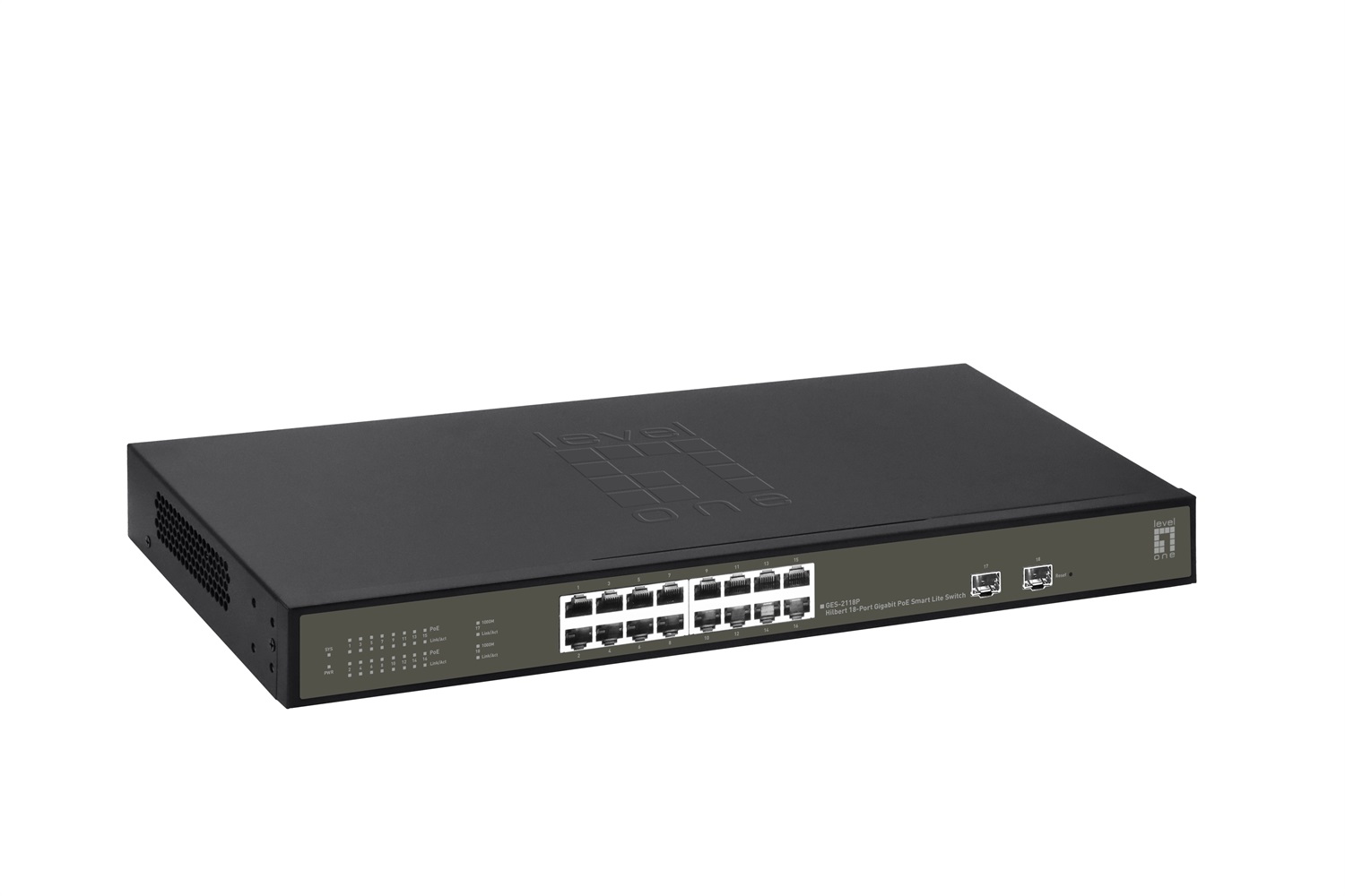 LevelOne GES-2118P Switch di Rete Gestito L2 18 Porte Gigabit Ethernet (10/100/1000) con 16 Porte PoE e 2 Porte GSFP - Montaggio Rack 19'' - Nero