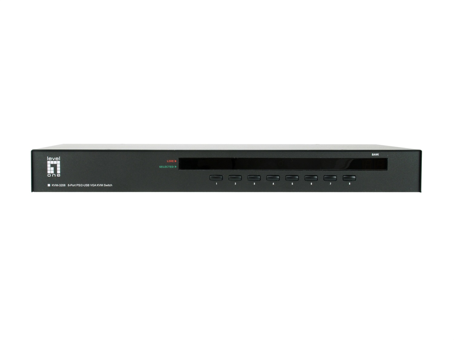 LevelOne KVM-3208 Switch KVM 8 Porte USB/PS2 Combo Montaggio Rack Nero - Risoluzione 2048 x 1536 Pixel