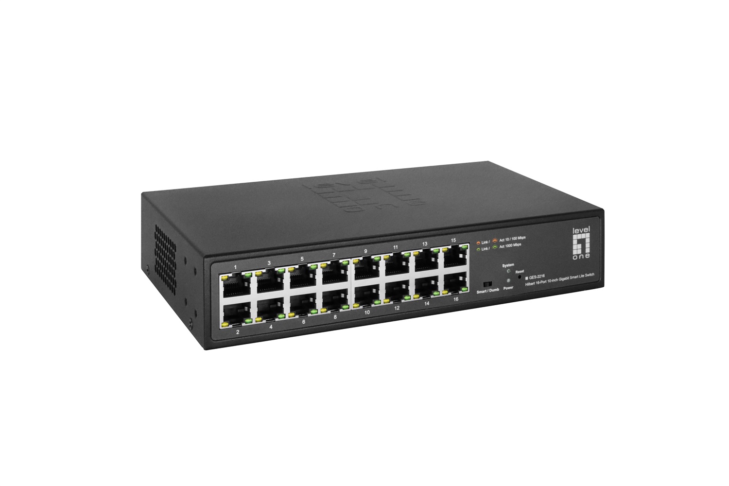 LevelOne GES-2216 Switch di Rete Gestito L2 16 Porte Gigabit Ethernet (10/100/1000) Nero - Full Duplex, Montaggio Rack