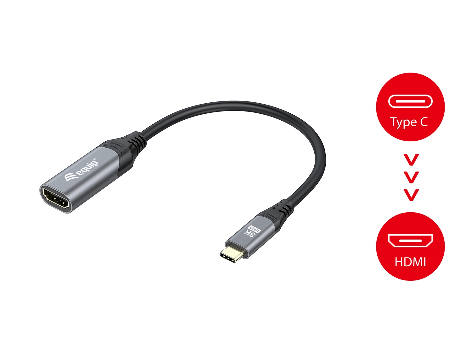 Equip 133492 Adattatore USB-C a HDMI 2.1, 0,15 m, 8K/30Hz, Compatibile Thunderbolt 3/4, Connettori Placcati in Oro