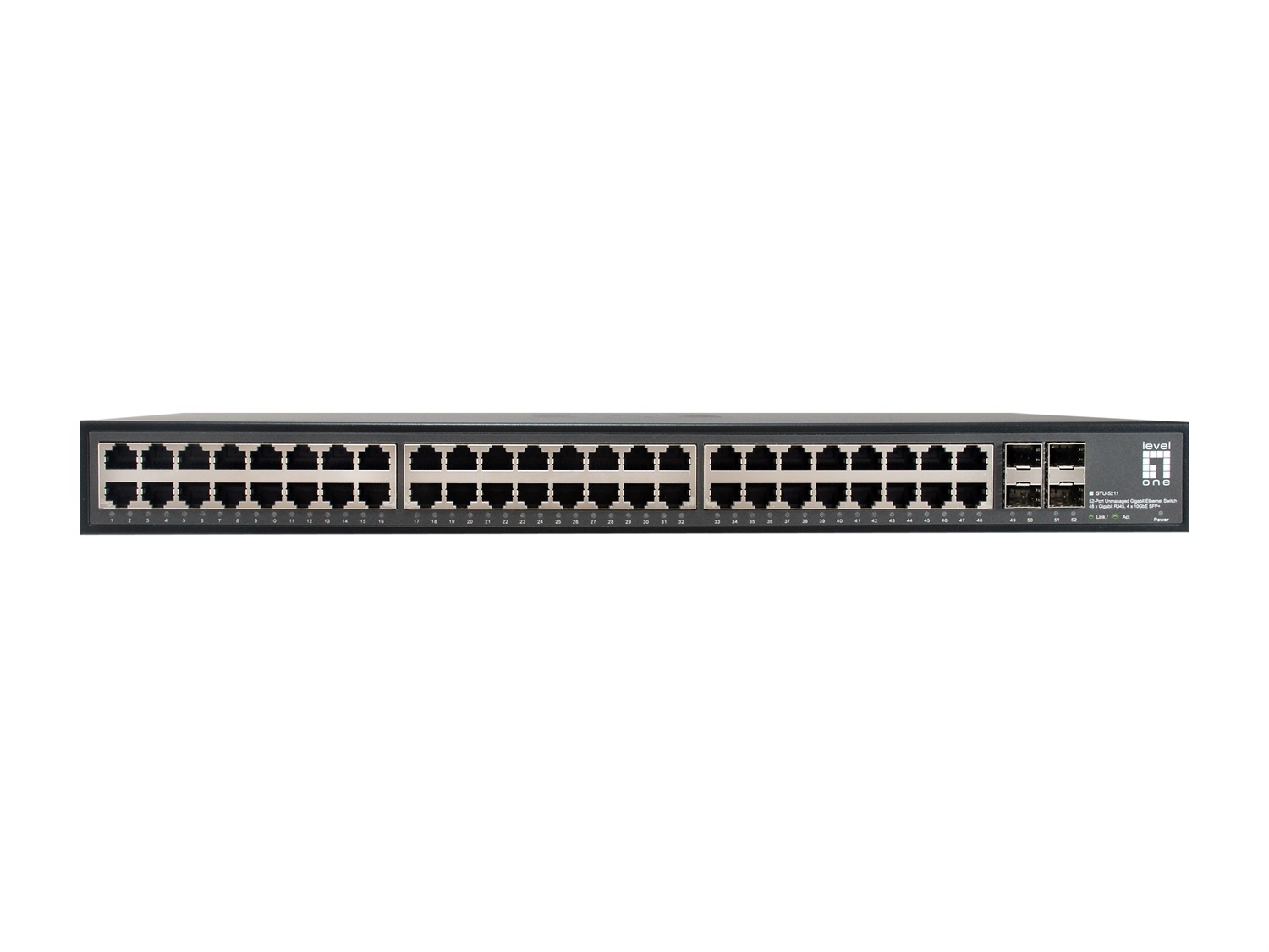 LevelOne GTU-5211 Switch di Rete Non Gestito Gigabit Ethernet 48 Porte RJ-45 4 SFP 10GbE, Full Duplex, Montaggio Rack