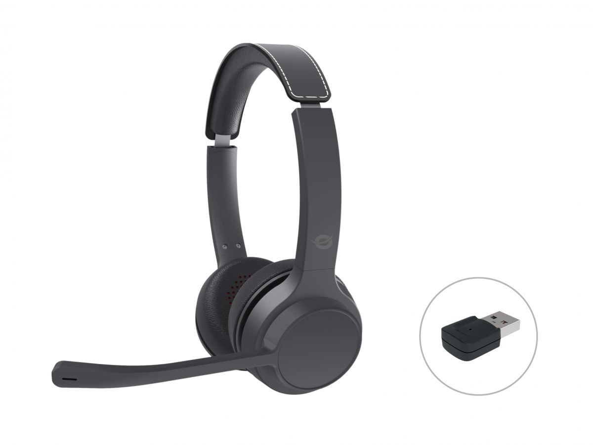Conceptronic POLONA04BA Cuffie Bluetooth 5.3 con Cavo e Senza Cavo, A Padiglione, Microfono con Cancellazione del Rumore, per Musica e Chiamate, USB Tipo-C, Nero