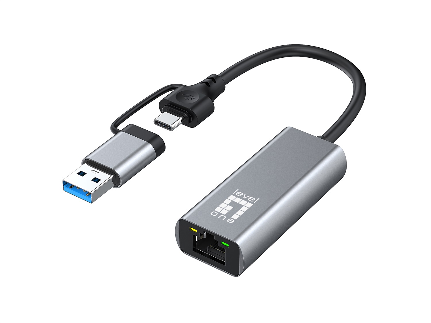 LevelOne USB-0423 - Adattatore di rete 2,5 Gigabit Ethernet 2 in 1 con USB-C e USB-A, Wake on LAN e Frame Jumbo 16K