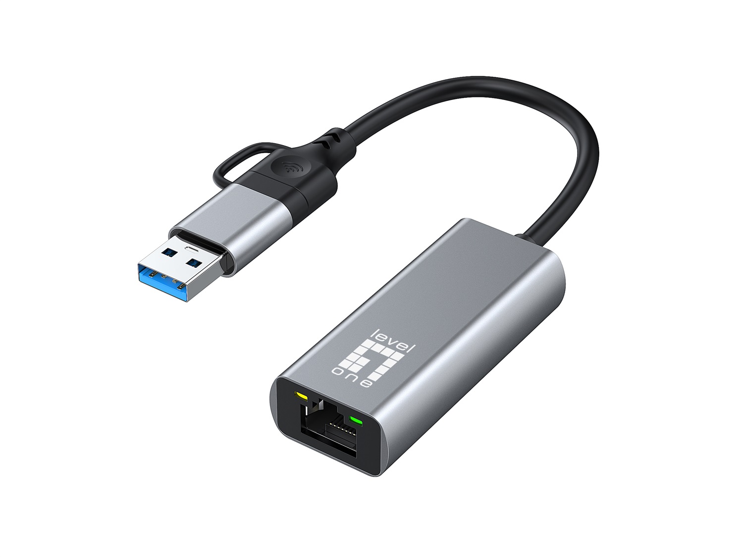 LevelOne USB-0423 - Adattatore di rete 2,5 Gigabit Ethernet 2 in 1 con USB-C e USB-A, Wake on LAN e Frame Jumbo 16K