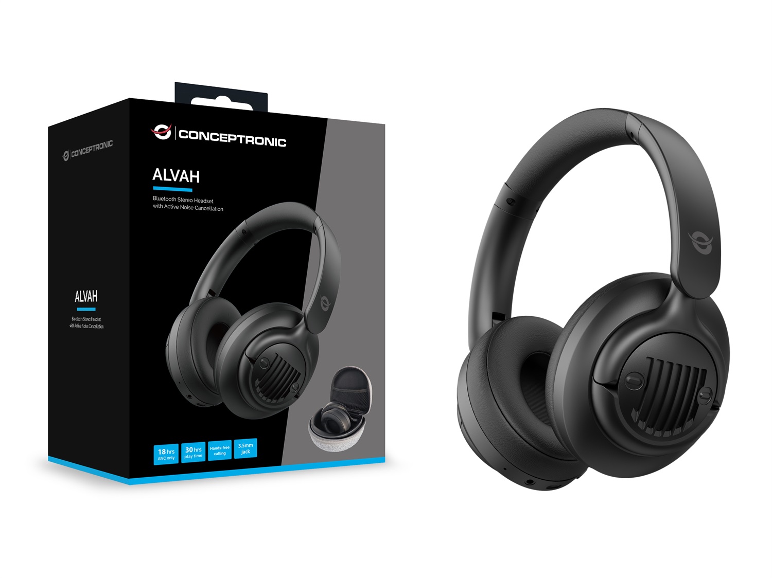 Conceptronic ALVAH02B Cuffie a Padiglione Bluetooth e Cavo con Microfono, Musica e Chiamate, 20-20000 Hz, Nero