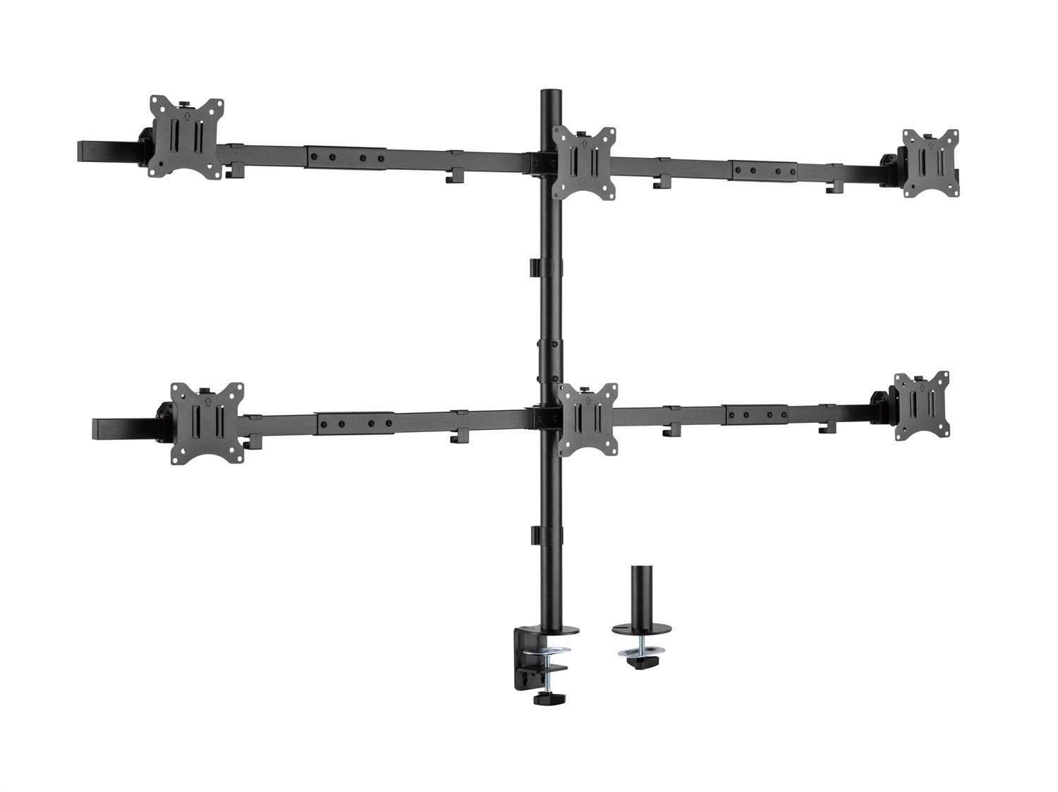 Equip 650160 Supporto da Tavolo Articolato per 6 Monitor 17-32 Pollici, Portata Massima 7 kg, Compatibilità VESA 100x100 mm, Nero