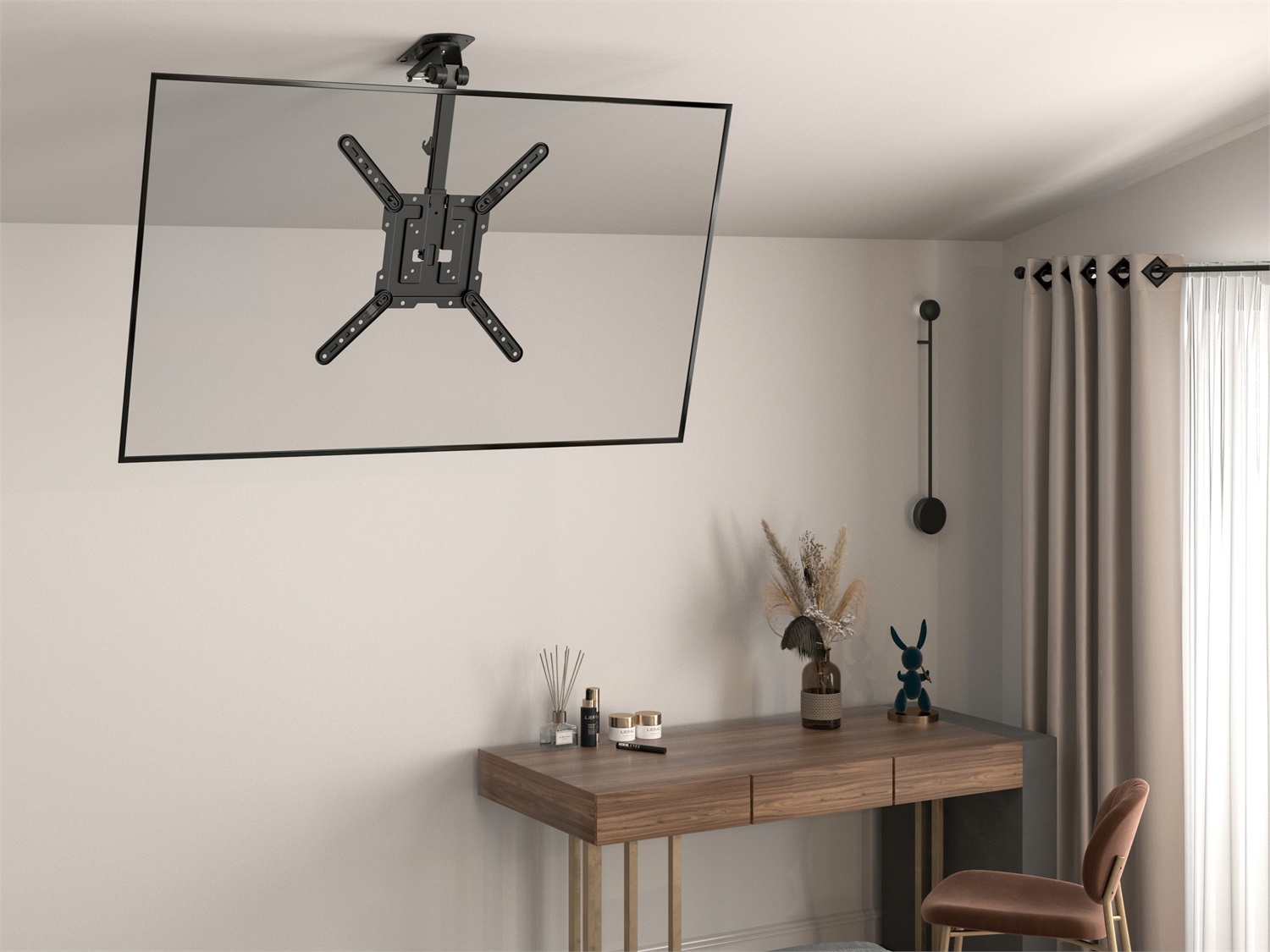 Equip 650375 Supporto TV a soffitto 23-55 pollici Nero - Capacità 20 kg, VESA 75x75 e 400x400, Inclinabile e Regolabile