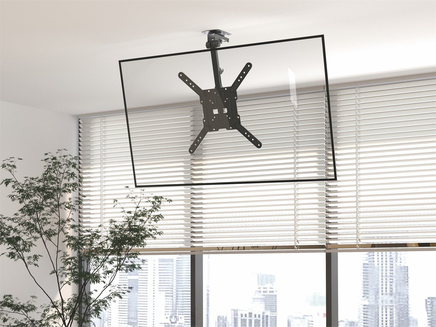 Equip 650375 Supporto TV a soffitto 23-55 pollici Nero - Capacità 20 kg, VESA 75x75 e 400x400, Inclinabile e Regolabile