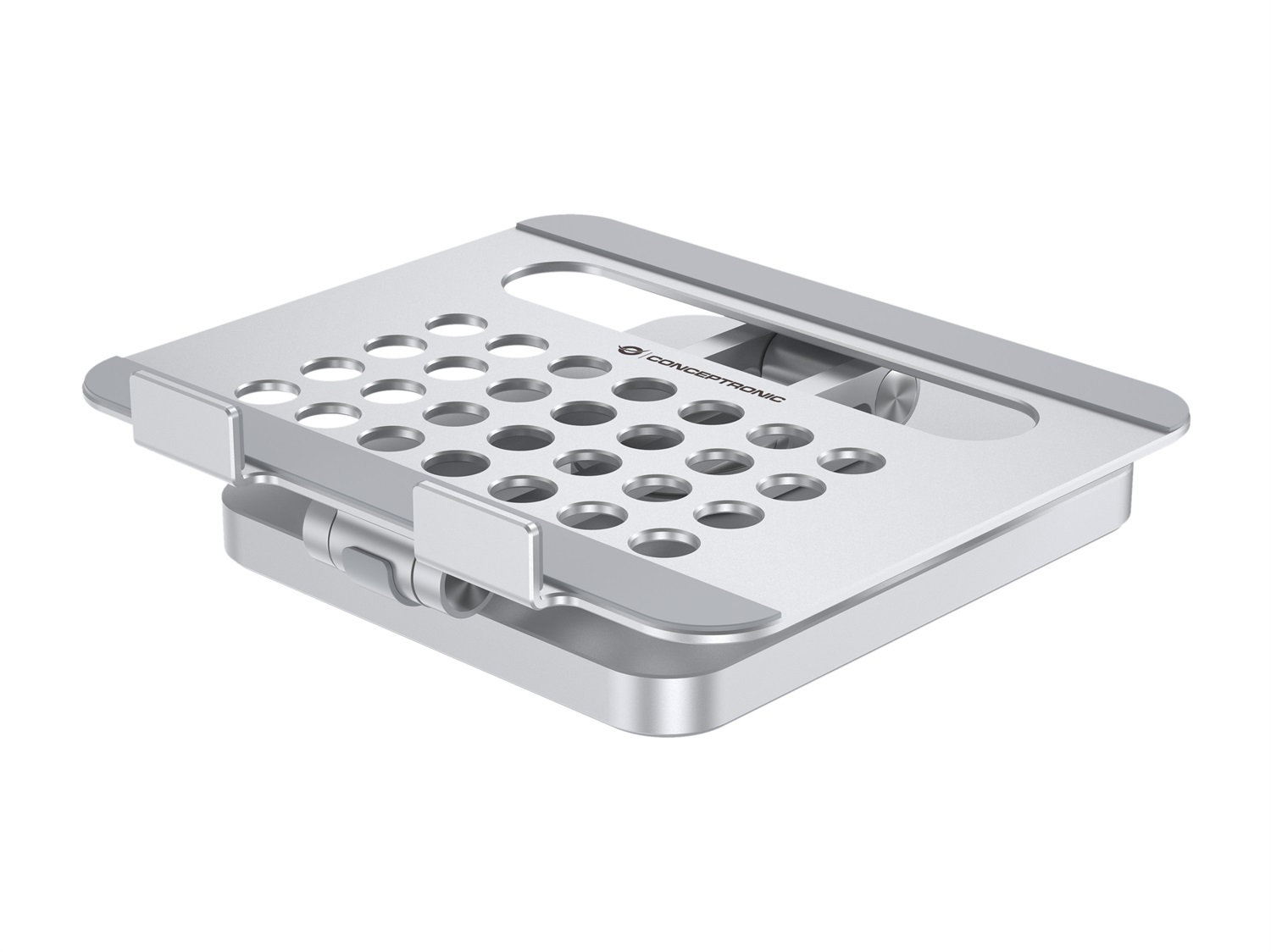 Conceptronic DONN26G Carrello e Supporto Multimediale Argento per Tablet con Docking Station 8-in-1, Base Girevole a 360°, Pieghevole e Altezza Regolabile