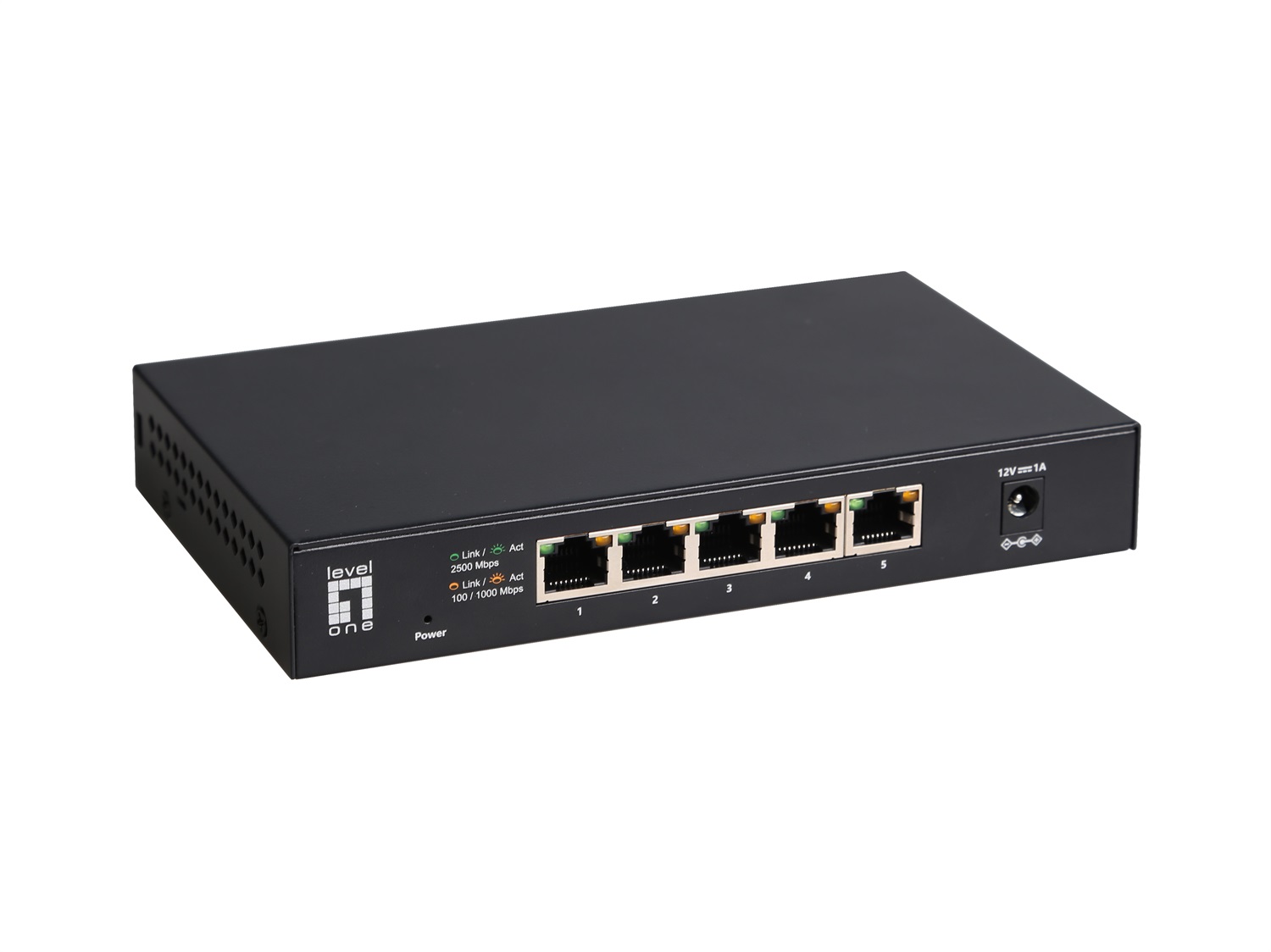 LevelOne GEU-0525 Switch di Rete Non Gestito 5 Porte 2.5G Ethernet (100/1000/2500) Nero - Full Duplex, Montabile a Parete