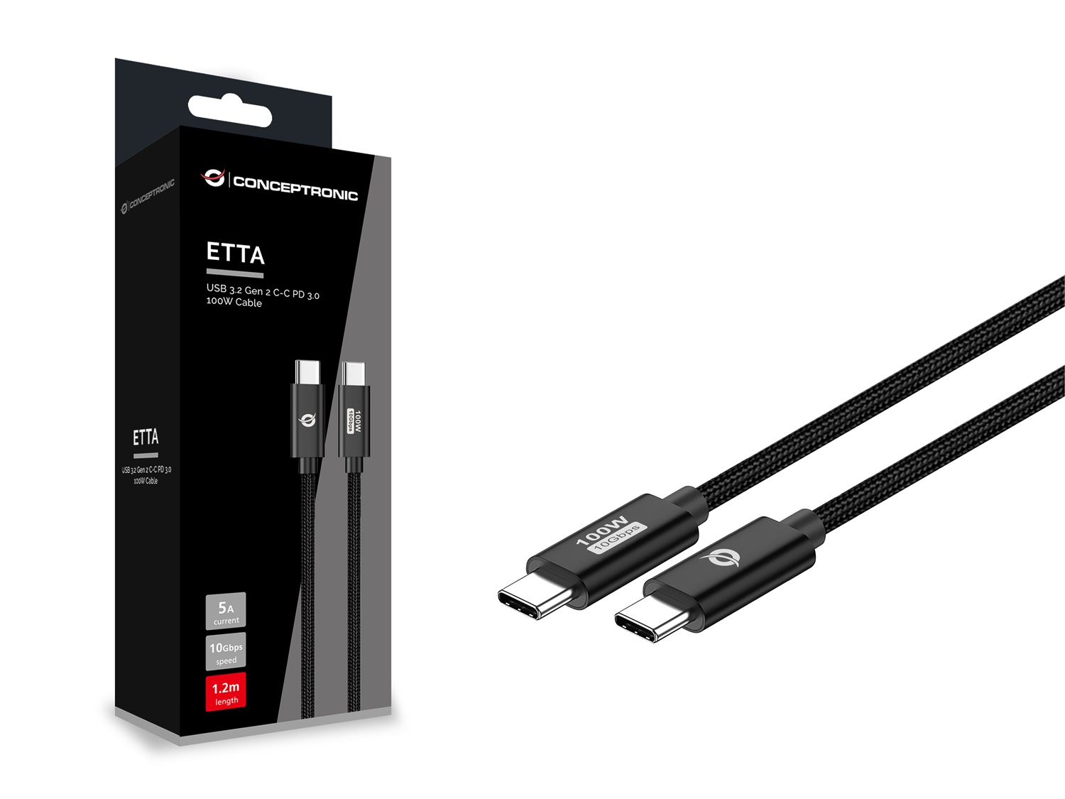 Conceptronic Cavo USB C 3.2 Gen 2 1,2m PD 3.0 100W E-Mark Nero