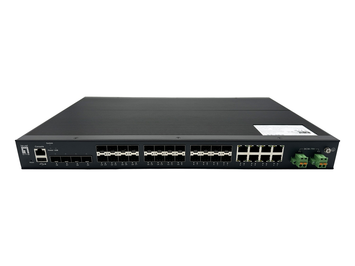 LevelOne IGU-2872 Switch di Rete Gestito L2 con 28 Porte Gigabit, Capacità di Commutazione 68 Gbit/s, Porta USB 2.0, Console RJ-45, Nero