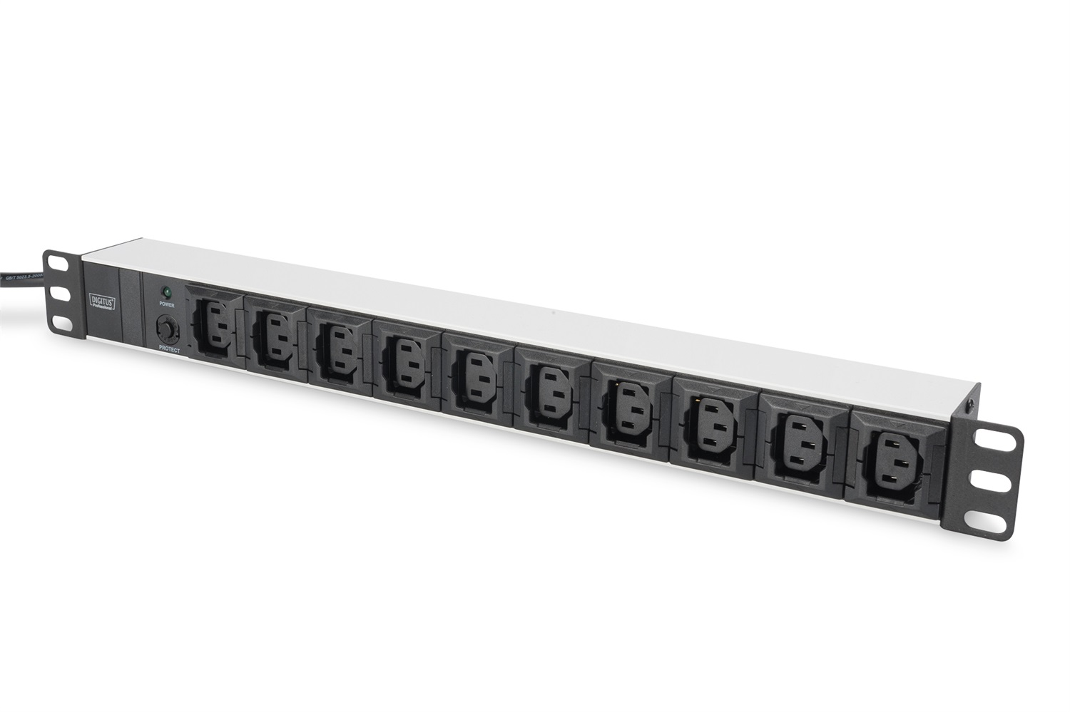 Digitus Ciabatta Elettrica in Alluminio 10 Prese IEC C13, Cavo 2 m, Spina IEC C14, 250V, 10A, 2500W, Protezione Sovraccarico, 1U