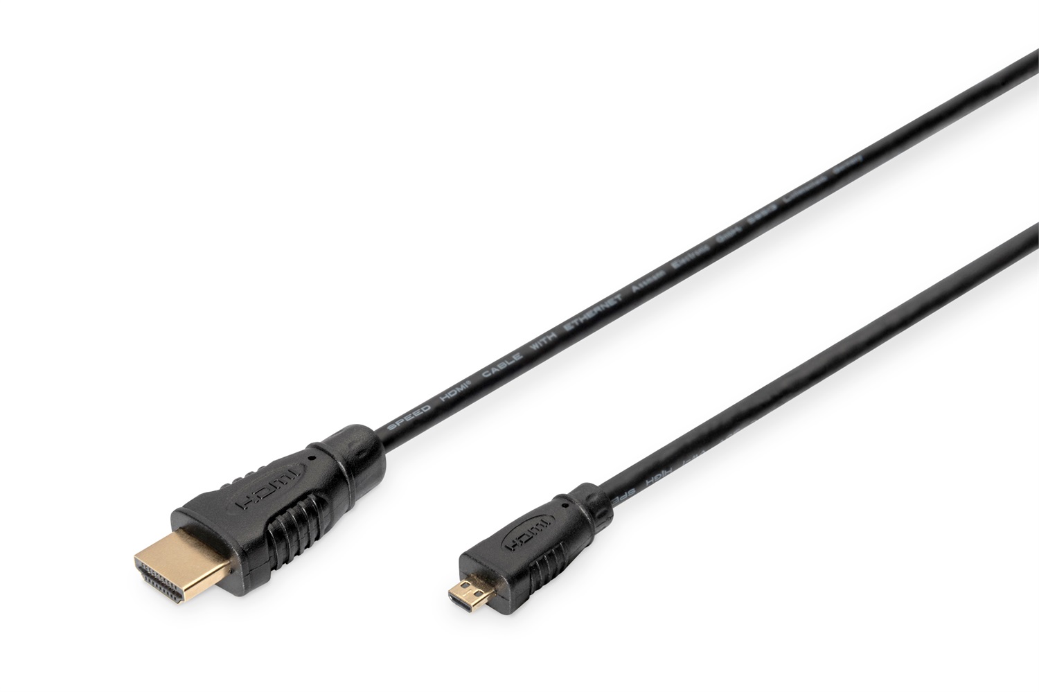 Digitus Cavo HDMI High Speed 1m con Ethernet, Micro D a Standard A, Risoluzione 4K, Compatibile 3D, Placcato Oro, Nero
