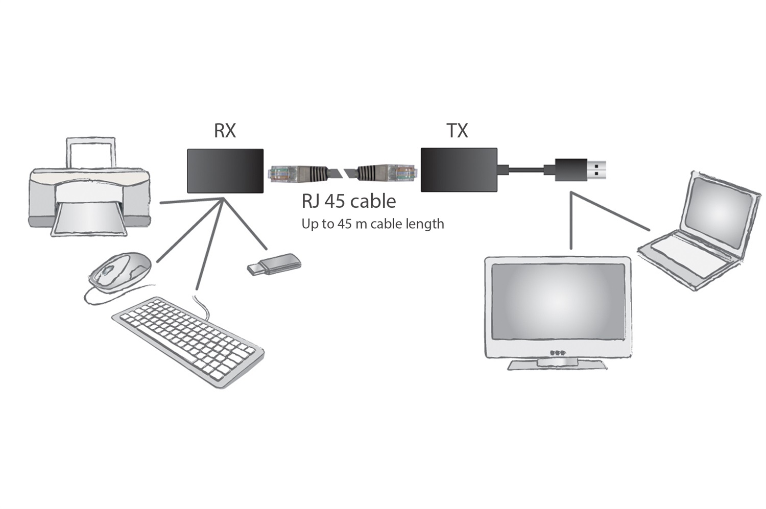 Digitus Estensore di Linea USB fino a 45 m - USB 1.1 - Cavo Cat-5 - Plug & Play - Nero