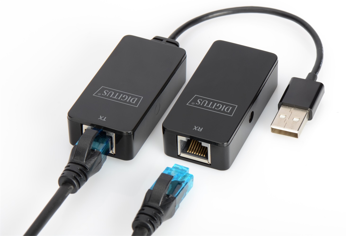 DIGITUS Extender USB 2.0 fino a 50 m - Compatibile con cavi Cat-5 - Plug & Play - Nero