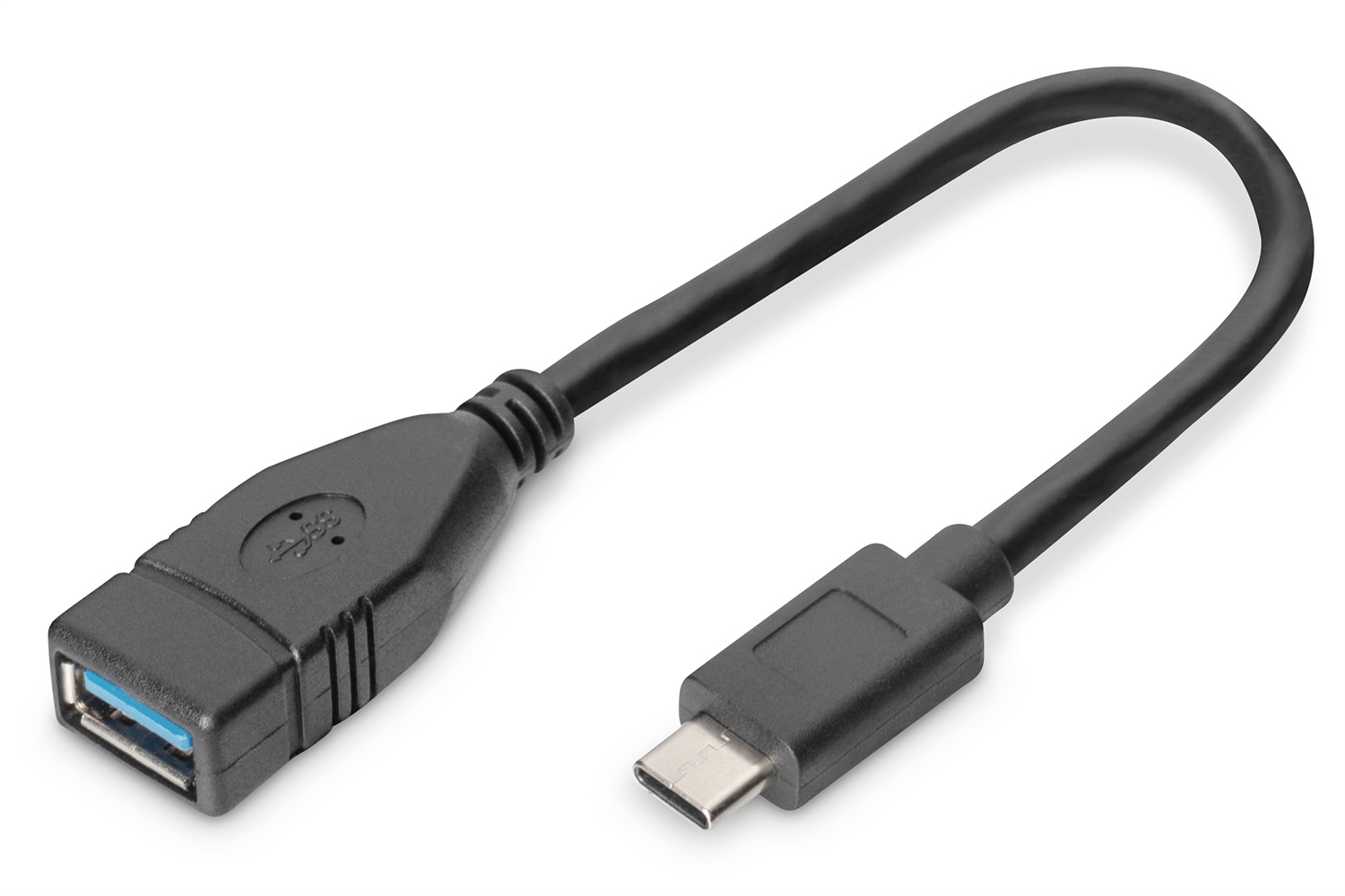 Digitus Cavo Adattatore USB Type-C a USB A, OTG, 0,15 m, USB 3.2 Gen 1, Maschio/Femmina, Nero, Velocità fino a 5 Gbit/s, Supporto alimentazione 3A